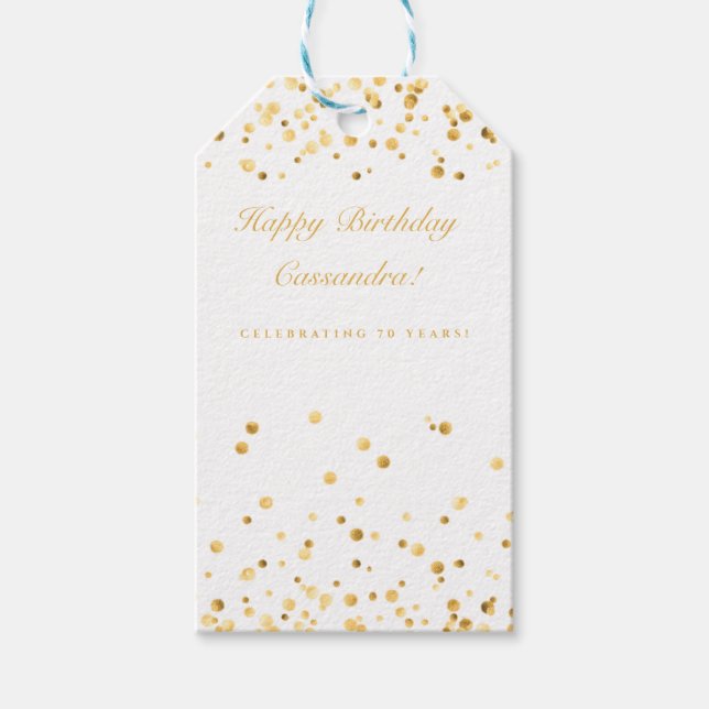 White & Gold Personalized Birthday Gift Tags (Front)