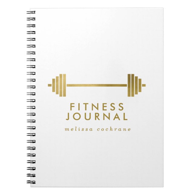 White & Gold Personalized Fitness Journal (Front)