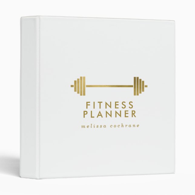 White & Gold Personalized Fitness Planner 3 Ring Binder (Front/Spine)