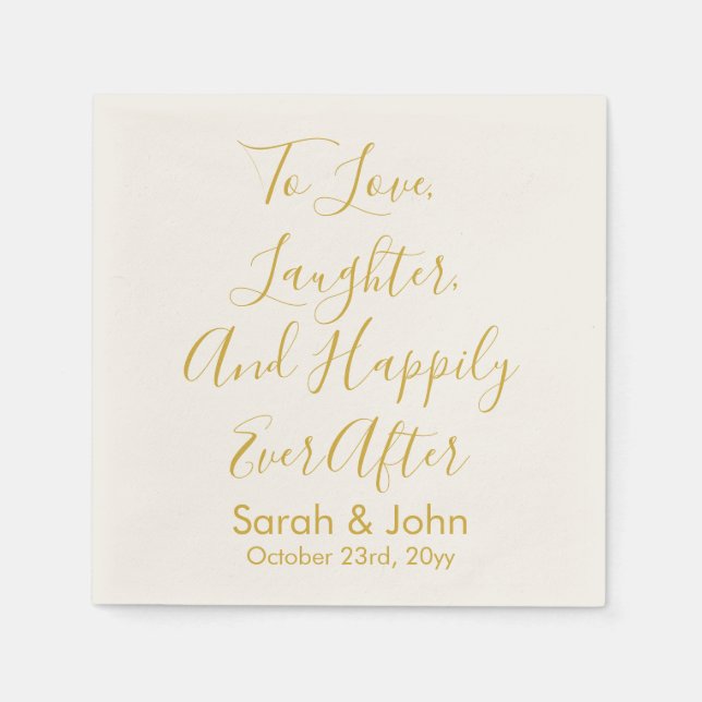 White Gold Personalized Script Wedding Reception  Napkins (Front)