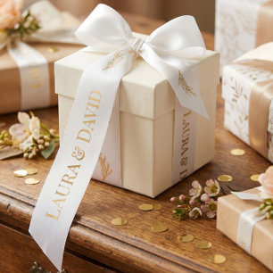 White Gold Personalized Wedding Gift Ribbon
