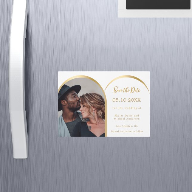 White gold photo arch wedding Save the Date card (Creator Uploaded)