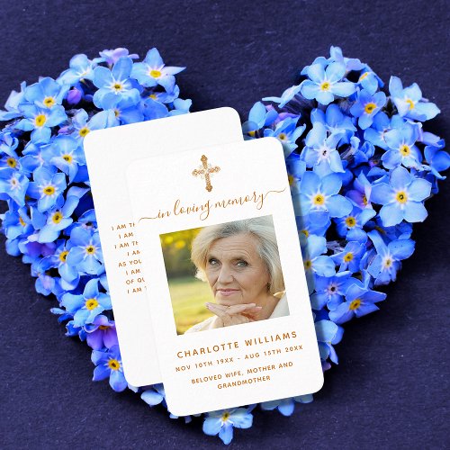 White gold photo cross funeral prayer card