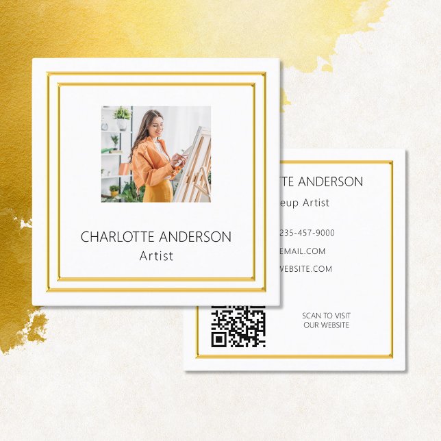 White gold photo elegant QR code Square Business Card (Creator Uploaded)