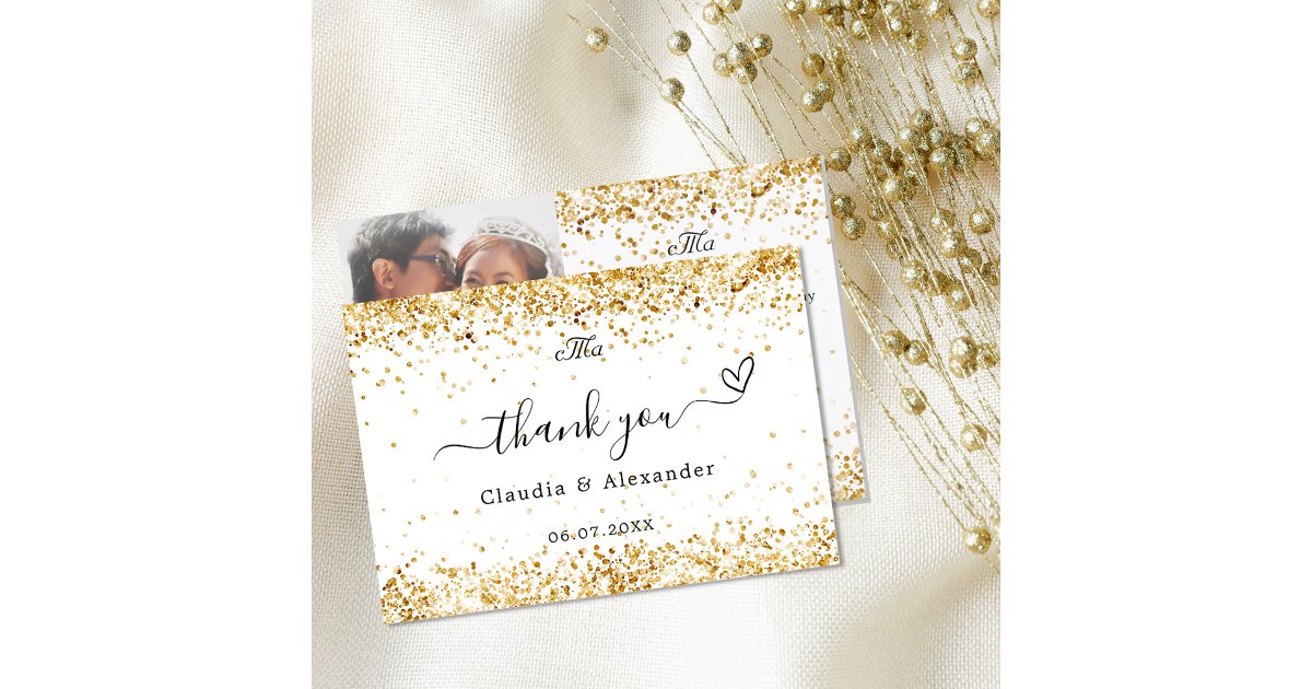 White gold photo elegant wedding thank you card | Zazzle