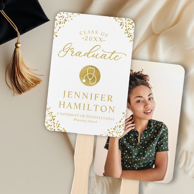 White Gold Photo Medical Nursing School Graduation Hand Fan (Creator Uploaded)