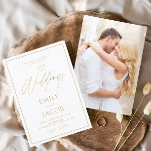 White Gold Photo Picture Wedding Modern Foil Invitation