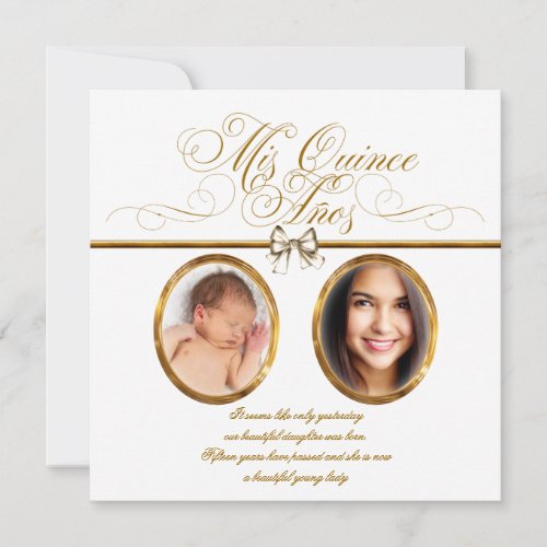 White Gold Photo Quinceanera Invitations