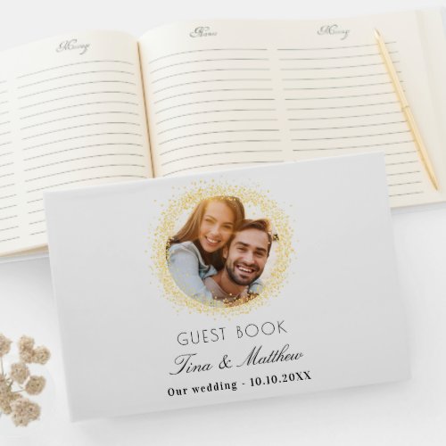 White gold photo sparkles elegant wedding guest book