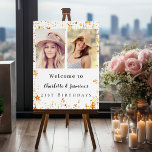 White gold photo stars 2 persons birthday welcome foam board<br><div class="desc">A photo welcome sign for 2 persons,  friends,  sisters,  twins.  A modern white background,  decorated with faux gold stars. Personalize and add 2 photos,  names and date(s)</div>