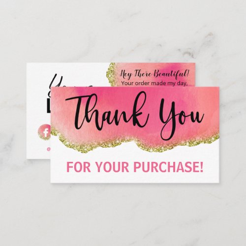 White Gold Pink Agate Thank You Purchase Business Card