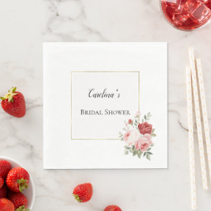 White Gold Pink Red Roses Floral Bridal Shower Napkins