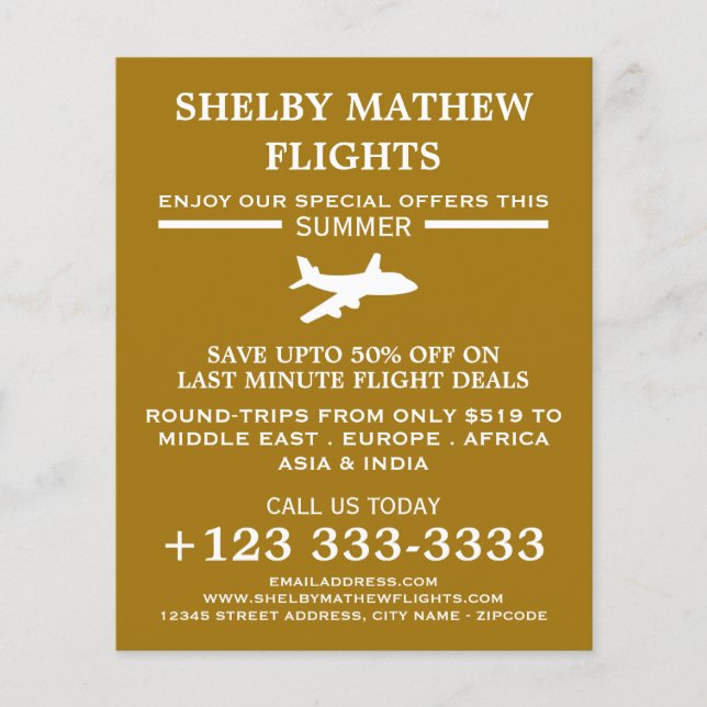 White & Gold Plane Icon, Airline Advertising Flyer (Front)