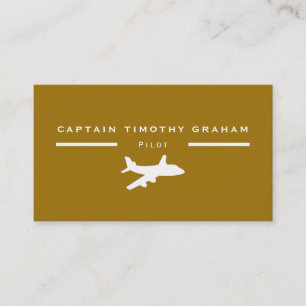 White & Gold Plane Icon, Flight Steward & Pilot Bu Business Card