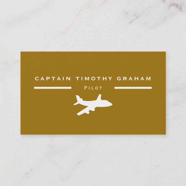 White & Gold Plane Icon, Flight Steward & Pilot Bu Business Card (Front)