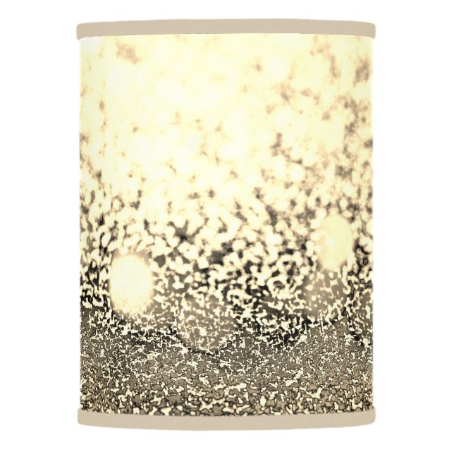 White Gold Platinum Glitter Bokeh Ombre Khaki Trim Lamp Shade (Front)
