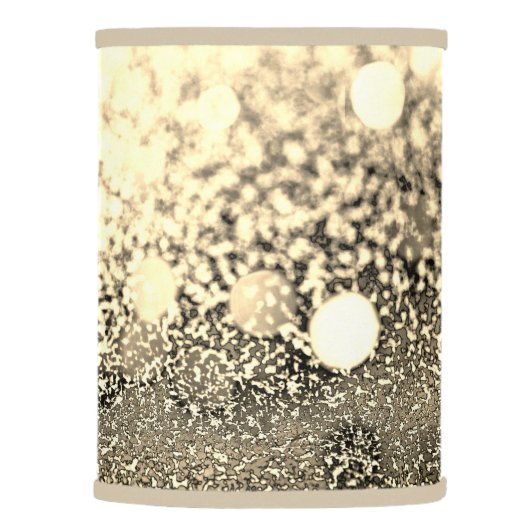 White Gold Platinum Glitter Bokeh Ombre Khaki Trim Lamp Shade (Right)