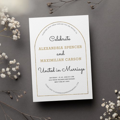 White gold playful unique calligraphy wedding  invitation