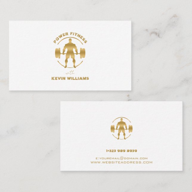 White Gold Power Fitness Logo Business Card (Front/Back)