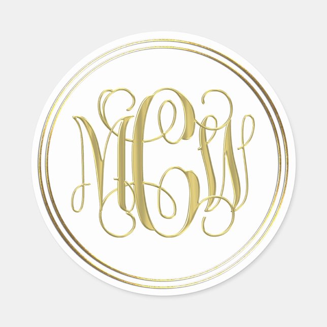 White Gold Preppy Vine Script Monogram DIY BG Classic Round Sticker (Creator Uploaded)