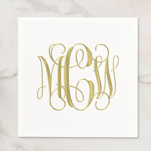 White  Gold Preppy Vine Script Monogram DIY BG Napkins (Creator Uploaded)