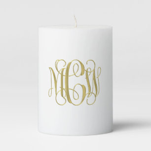 White Gold Preppy Vine Script Monogram DIY BG Pillar Candle
