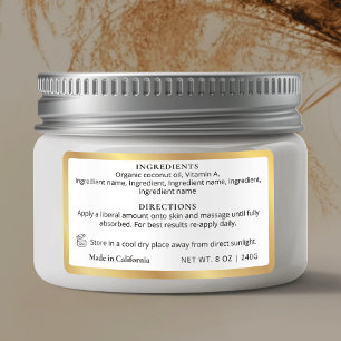 White & Gold Product Ingredients Jar Waterproof Labels
