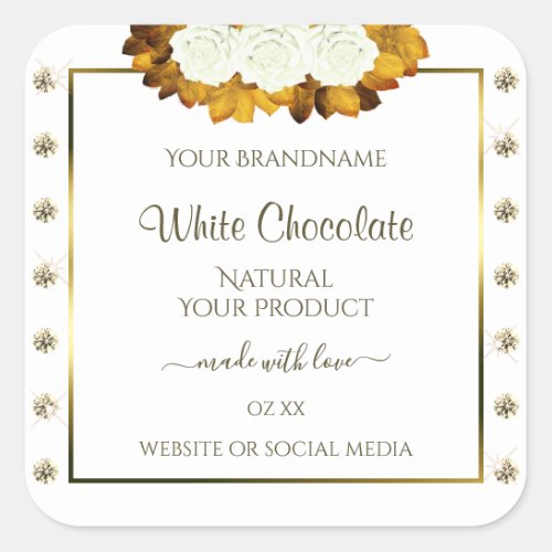 White Gold Product Label Orange Rose Leaves Jewels