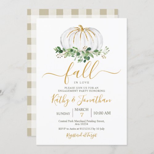 White Gold Pumpkin Engagement Party Invitation