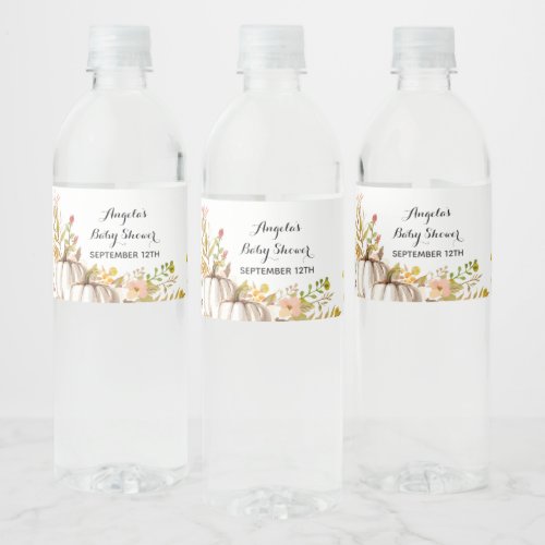 white  gold pumpkin Watercolor Water Bottle Label