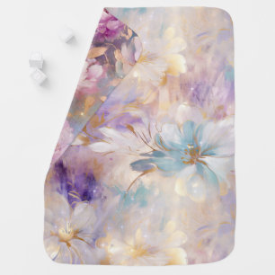White Gold Purple Blue Floral Baby Blanket