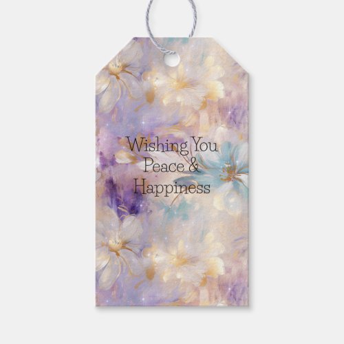 White Gold Purple Blue Floral Gift Tags