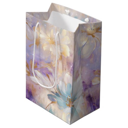 White Gold Purple Blue Floral Medium Gift Bag