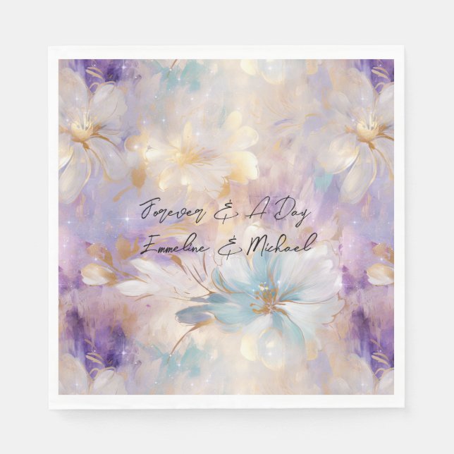 White Gold Purple Blue Floral Napkins (Front)
