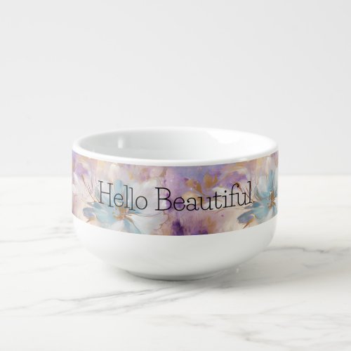 White Gold Purple Blue Floral Soup Mug