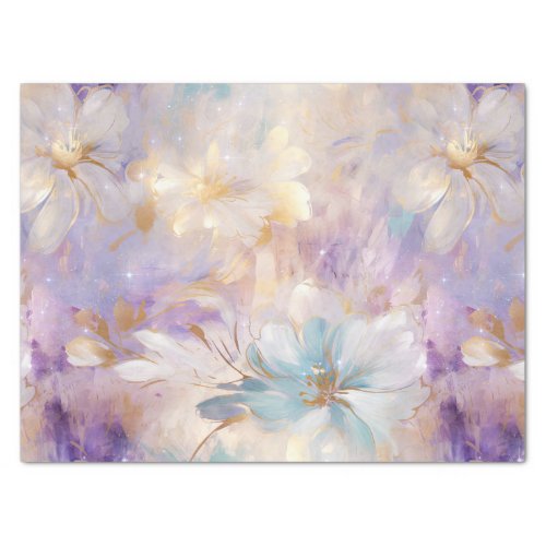 White Gold Purple Blue Floral Tissue Paper