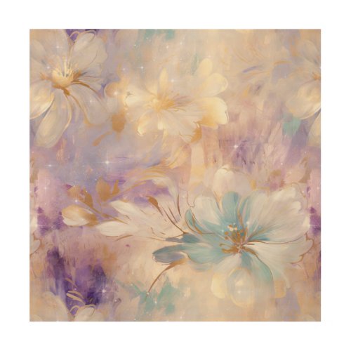 White Gold Purple Blue Floral Wood Wall Art