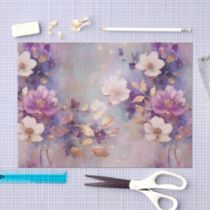 White Gold Purple Floral Tissue Paper