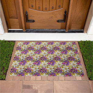 White Gold Purple Pink Christmas Poinsettias Doormat