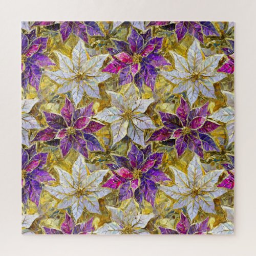 White Gold Purple Pink Christmas Poinsettias Jigsaw Puzzle