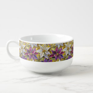 White Gold Purple Pink Christmas Poinsettias Soup Mug