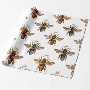 White & Gold Queen Bee Wrapping Paper