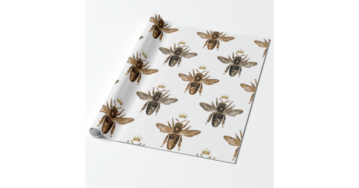 White & Gold Queen Bee Wrapping Paper