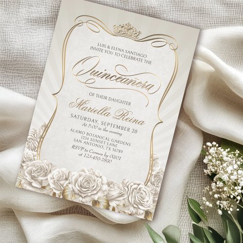 White Gold Quinceaera Invitation