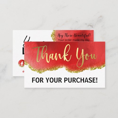 White Gold Red Agate Glitter Thank You Order Business Card