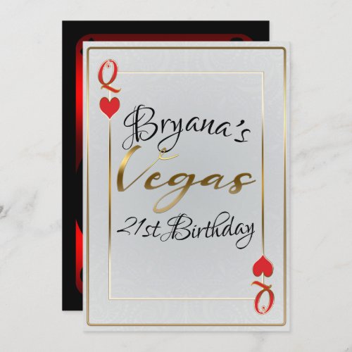 White Gold Red Queen of Hearts Vegas 21st Birthday Invitation