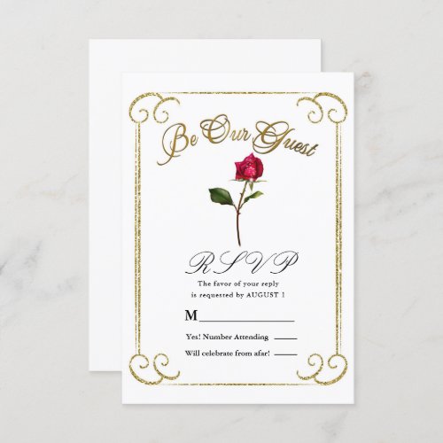 White  Gold Red Rose Beauty Wedding RSVP Reply  Invitation