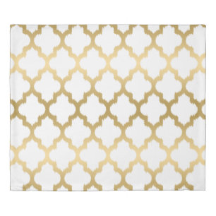White & Gold Reversible Quatrefoil Modern Pattern Duvet Cover