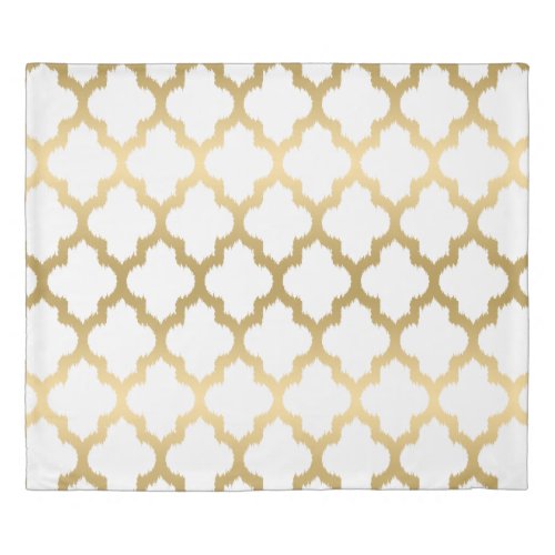 White  Gold Reversible Quatrefoil Modern Pattern Duvet Cover