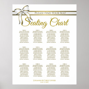 White & Gold Ribbon 12 Table Wedding Seating Chart